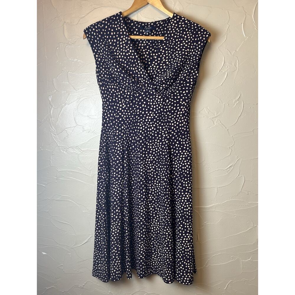 Chaps Ralph Lauren Navy Polka Dot Fitted Dress Women’s Size XS Feminine French